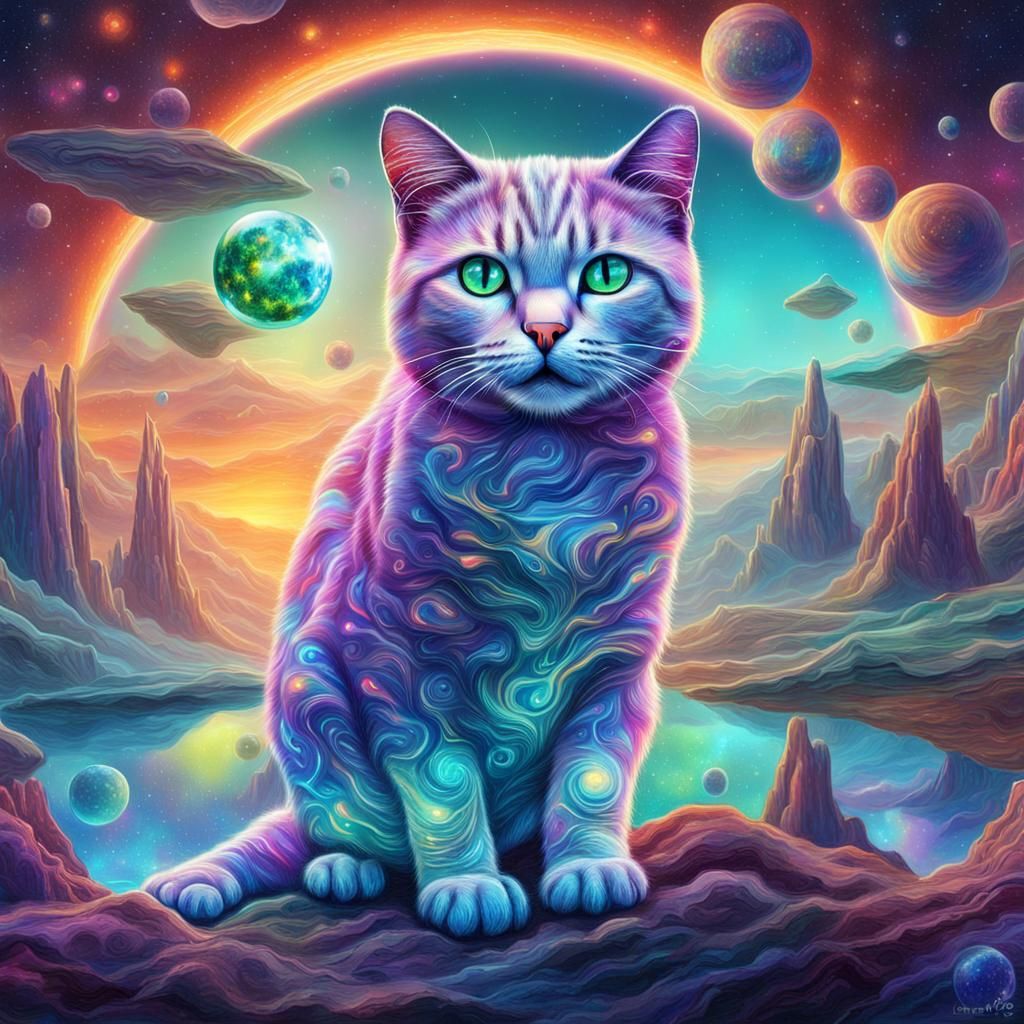 Glass Cat on Alien World: Cosmic Illustration
