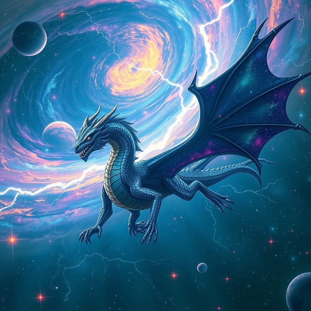 Night Fury Dragon Soaring Through Galaxy
