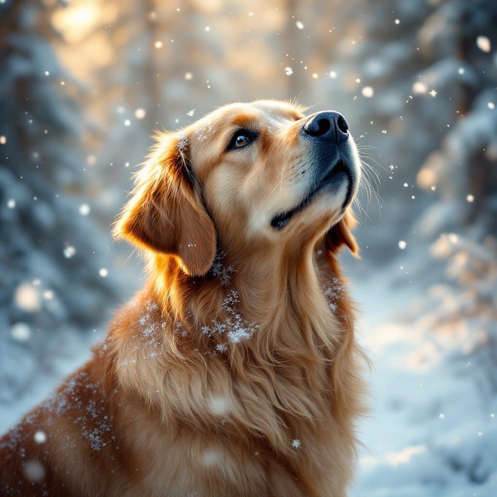 Golden Retriever in Snowy Winter Wonderland