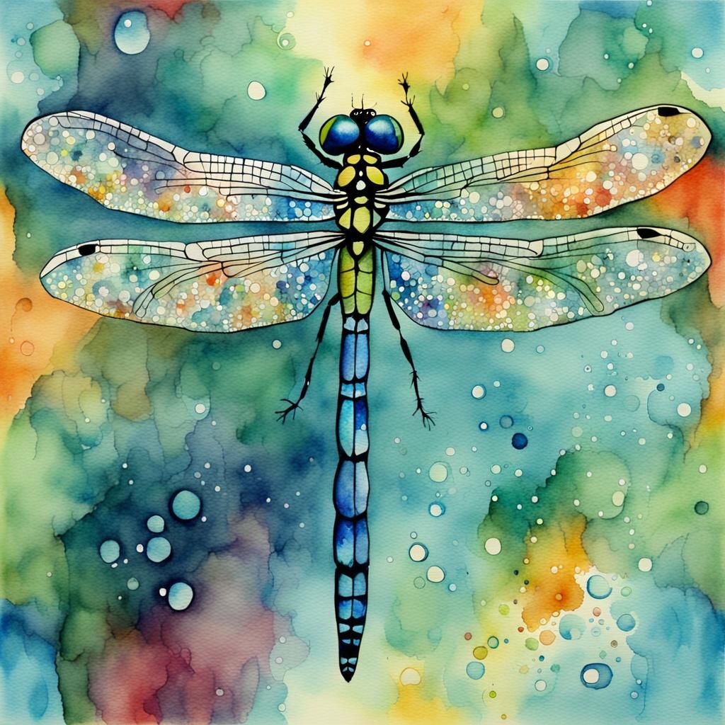 Sparkly Dragonfly in Watercolor Abstract Art