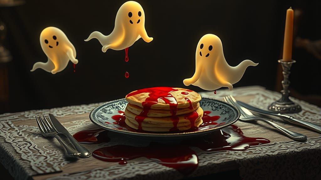 Surreal Ghost Pancakes Still Life in Dark Mystical Style