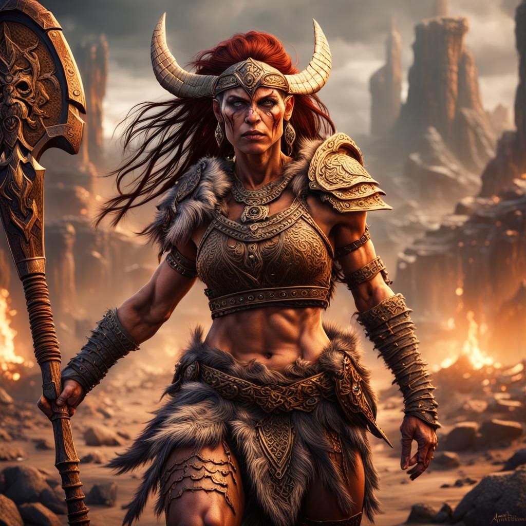 Detailed Barbarian Woman Fantasy Concept Art