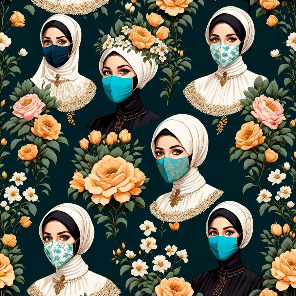 Victorian Woman with Hijab and Facemask