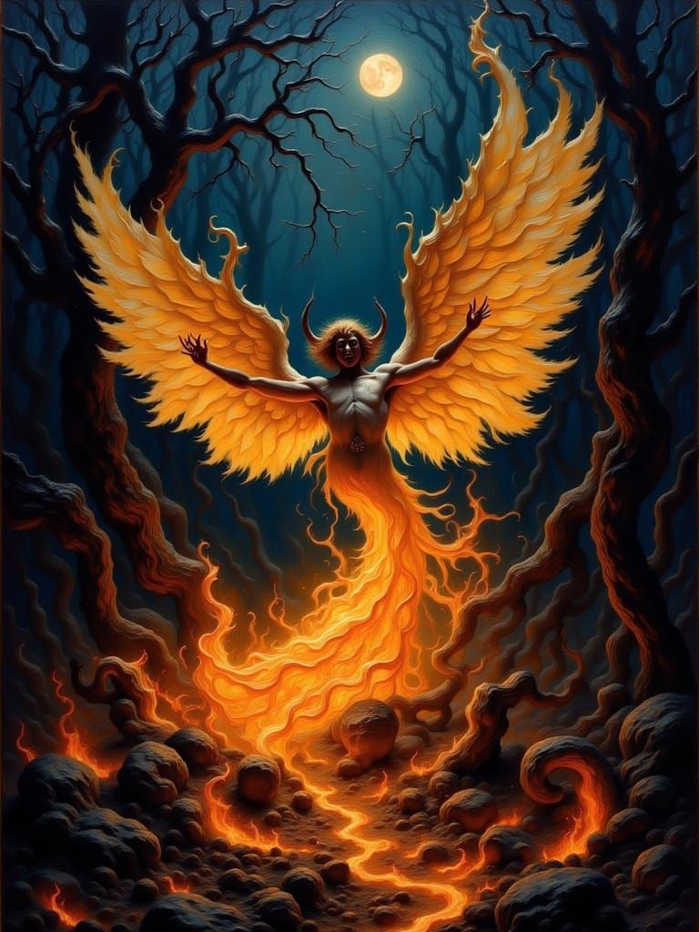 Whimsical Chiaroscuro Doll Dances under Starry Night Sky