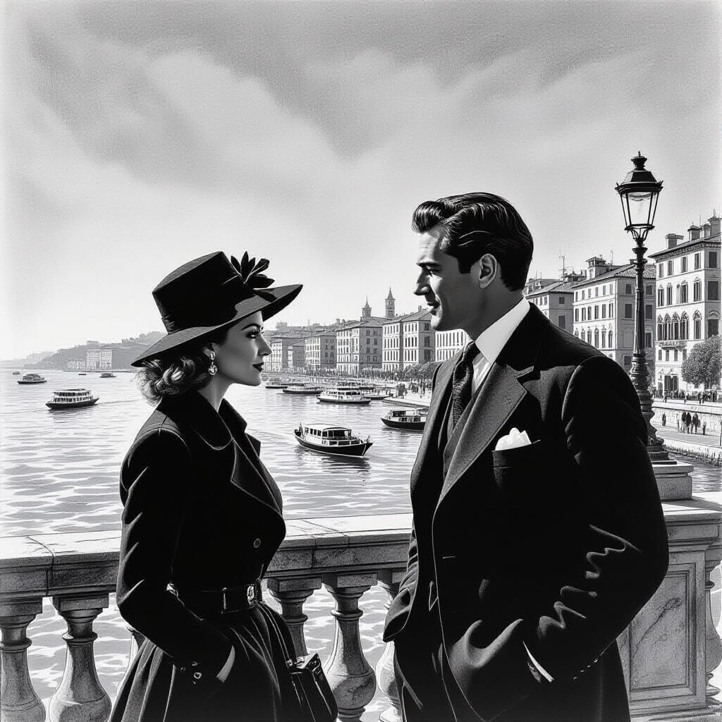 Hyperrealistic Charcoal Drawing from La Dolce Vita