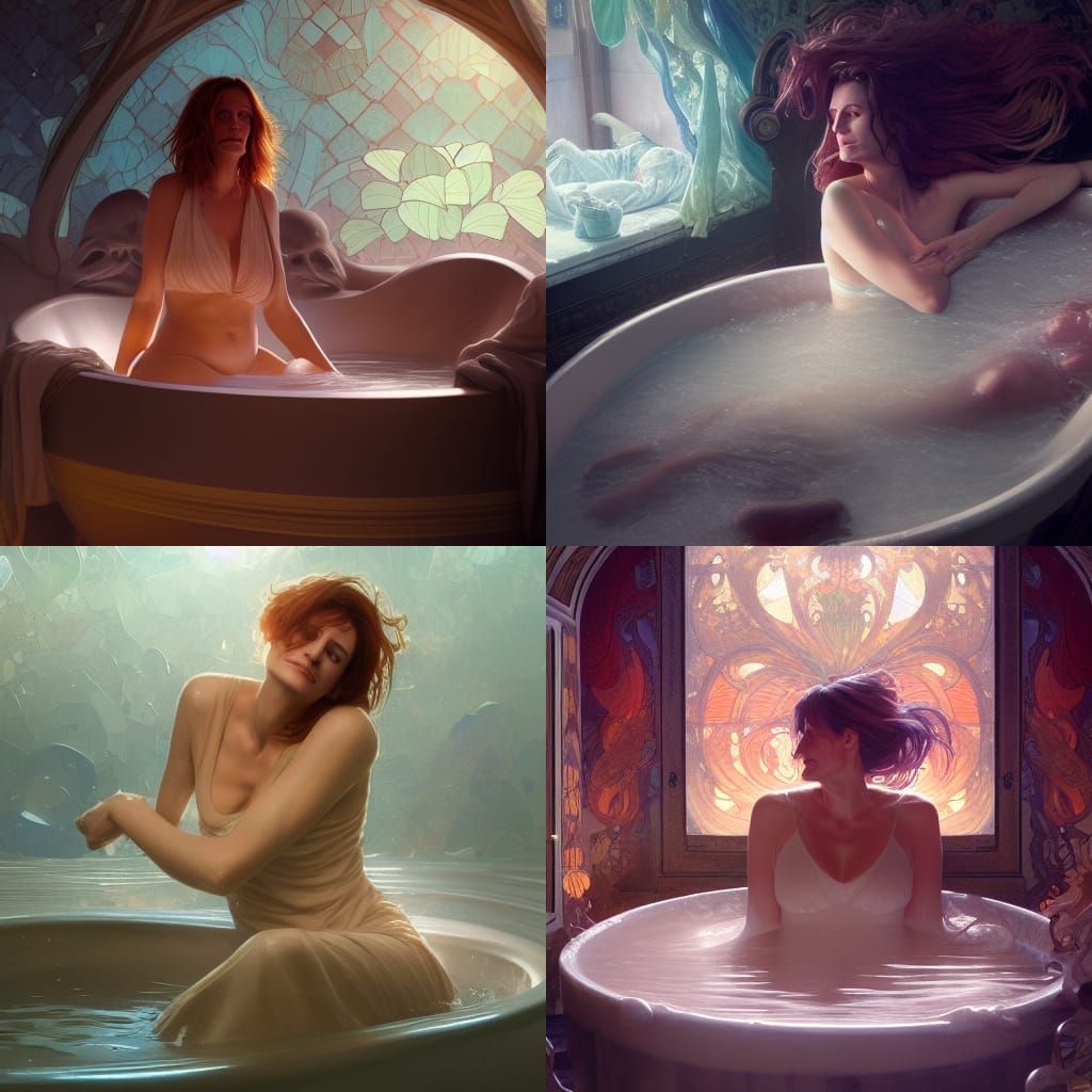 Julia Roberts in Foaming Bath, Hyperdetailed Digital Art