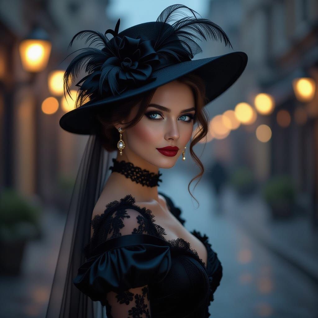 Mysterious Woman in Romantic Realism Style