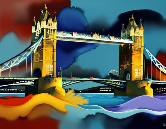 Vibrant Abstract Expressionist Tower Bridge Painting