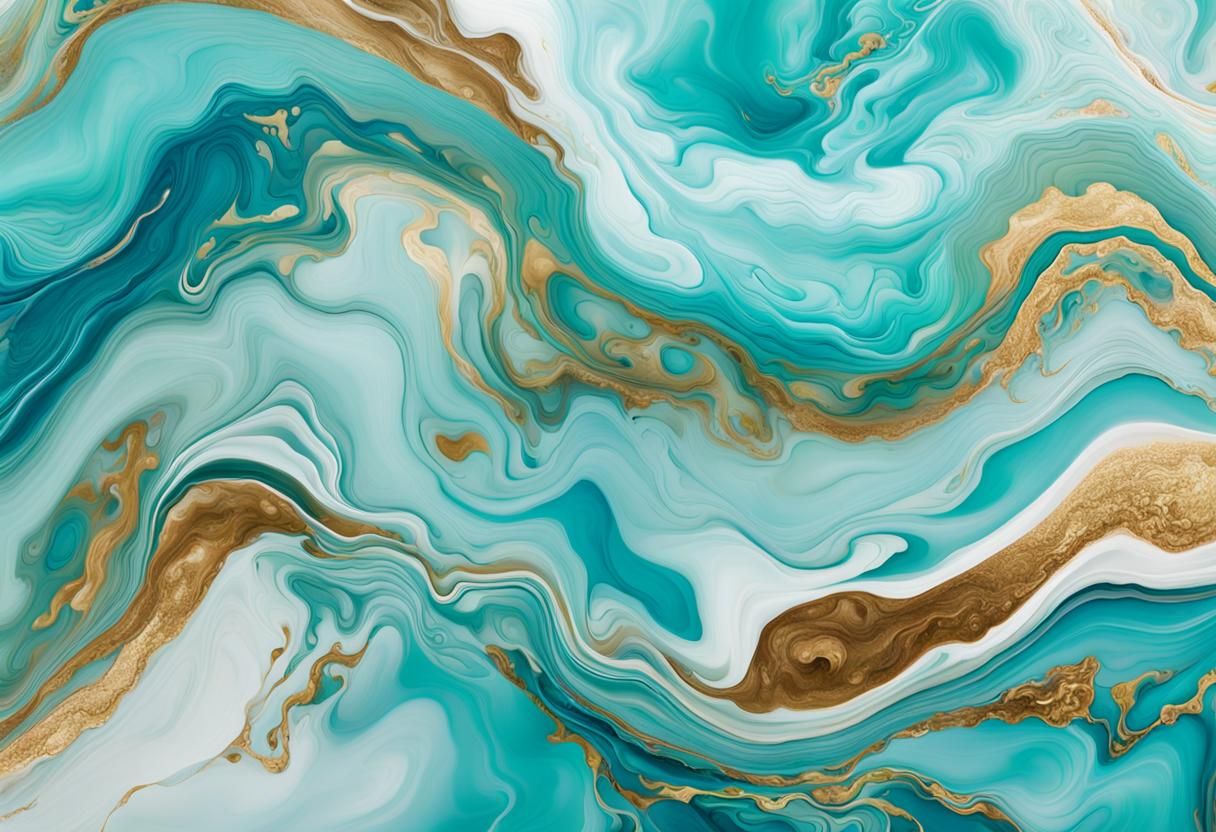 Elegant Abstract Fluid Art in Blue, Green, and Gold