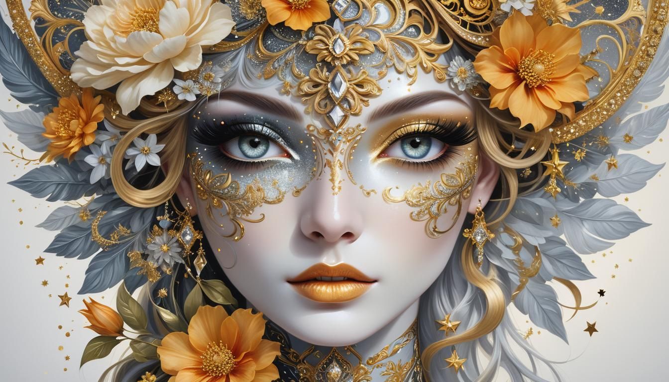 Surreal Portrait with Floral and Angelic Features