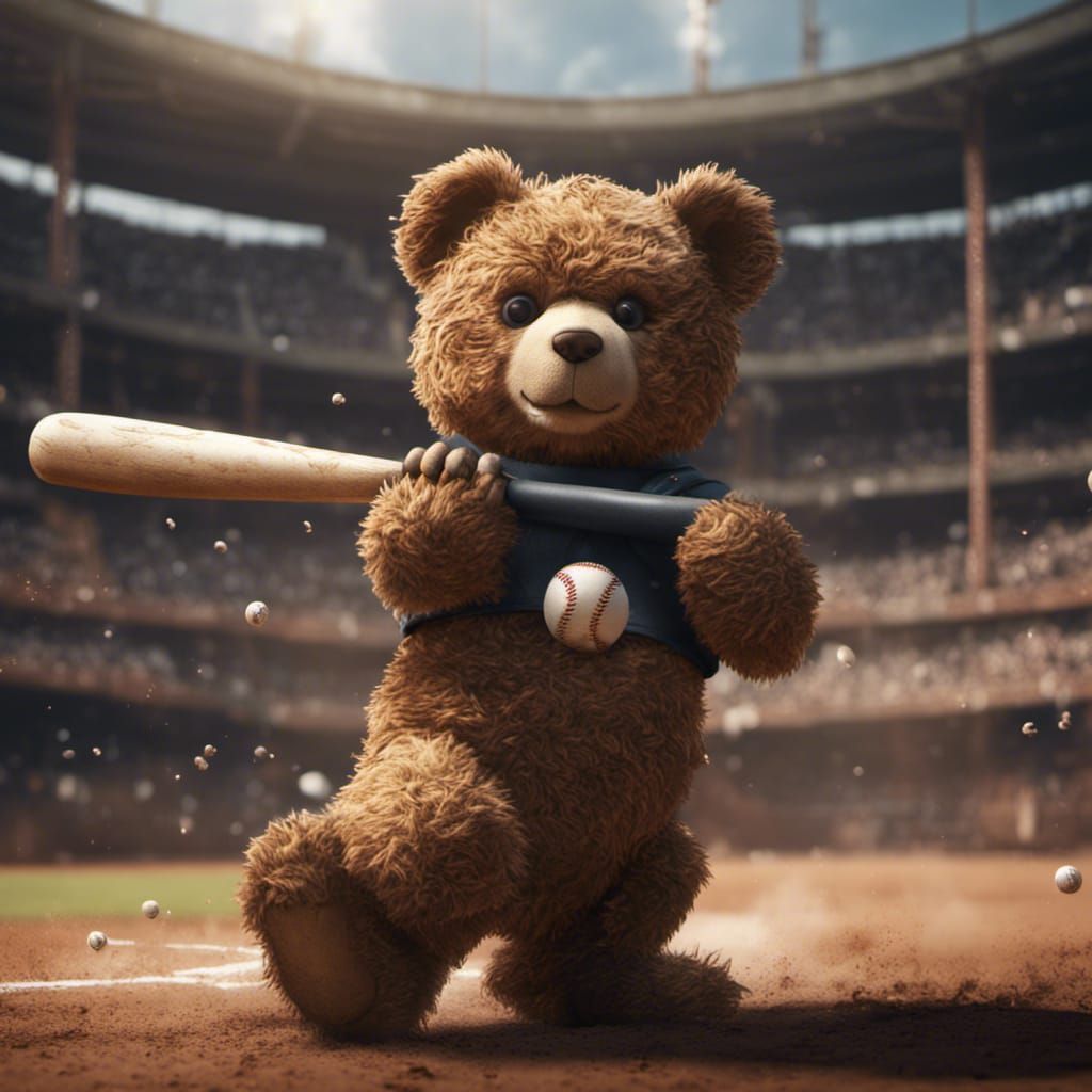 Teddy Bear Playing Baseball in Detailed Matte Painting