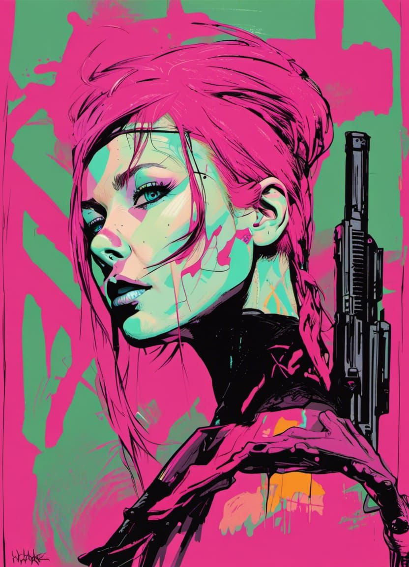 Female Assassin in Urban Camo, Comic Book Style