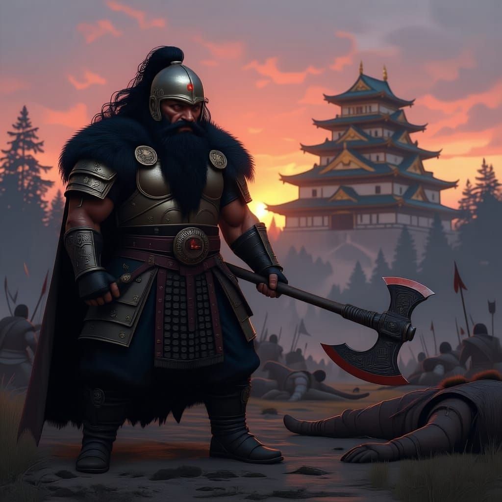 Hyper-Realistic Ax-Man in Fantasy Battle Scene