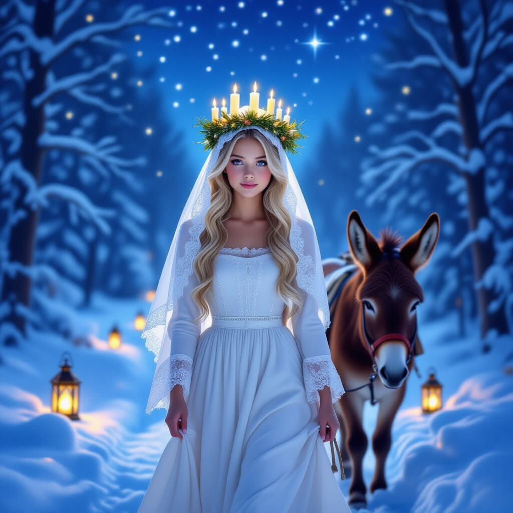 Girl in Nativity Scene Walks Through Snowy Forest