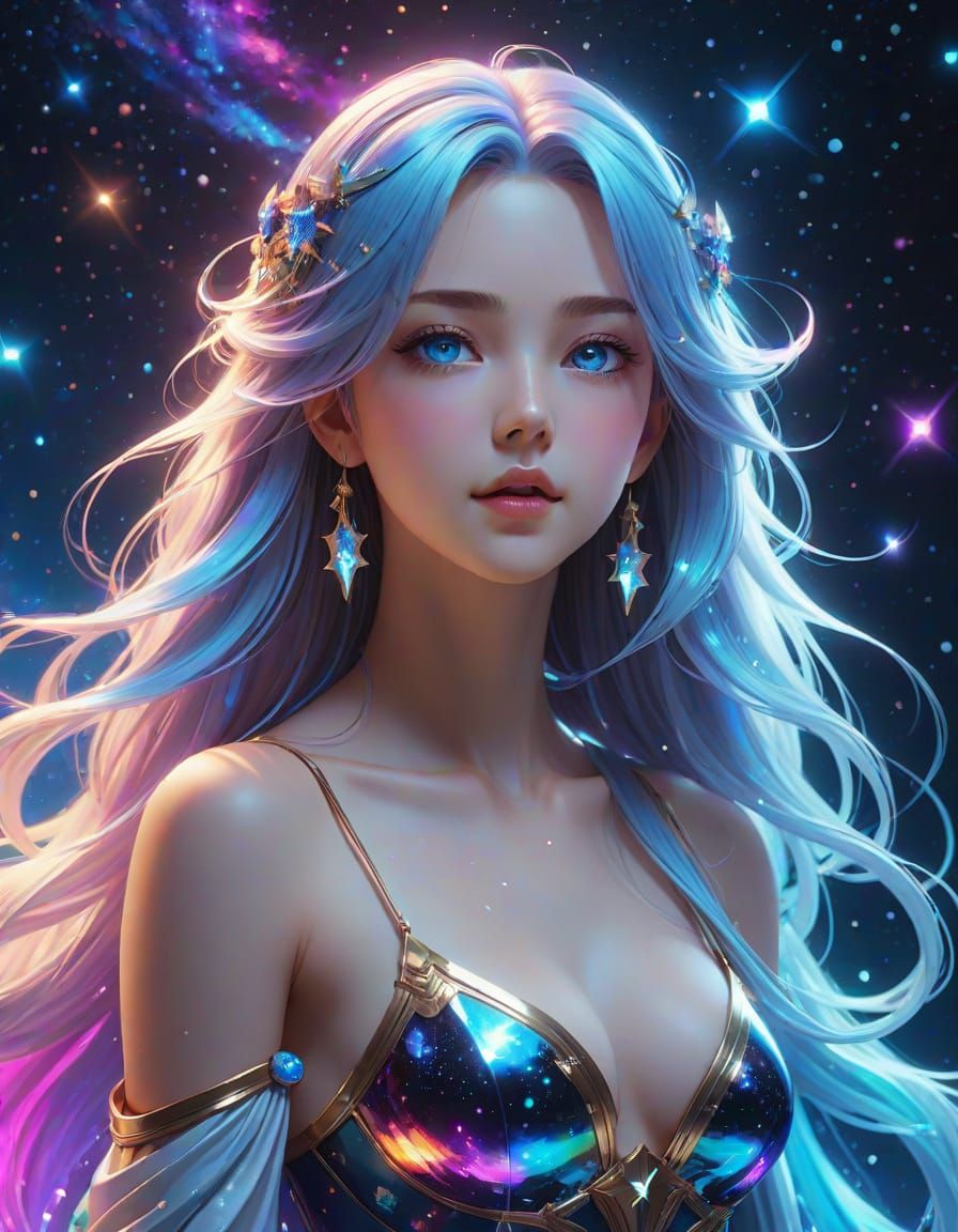Celestial Maiden in Cosmic Dreamscape