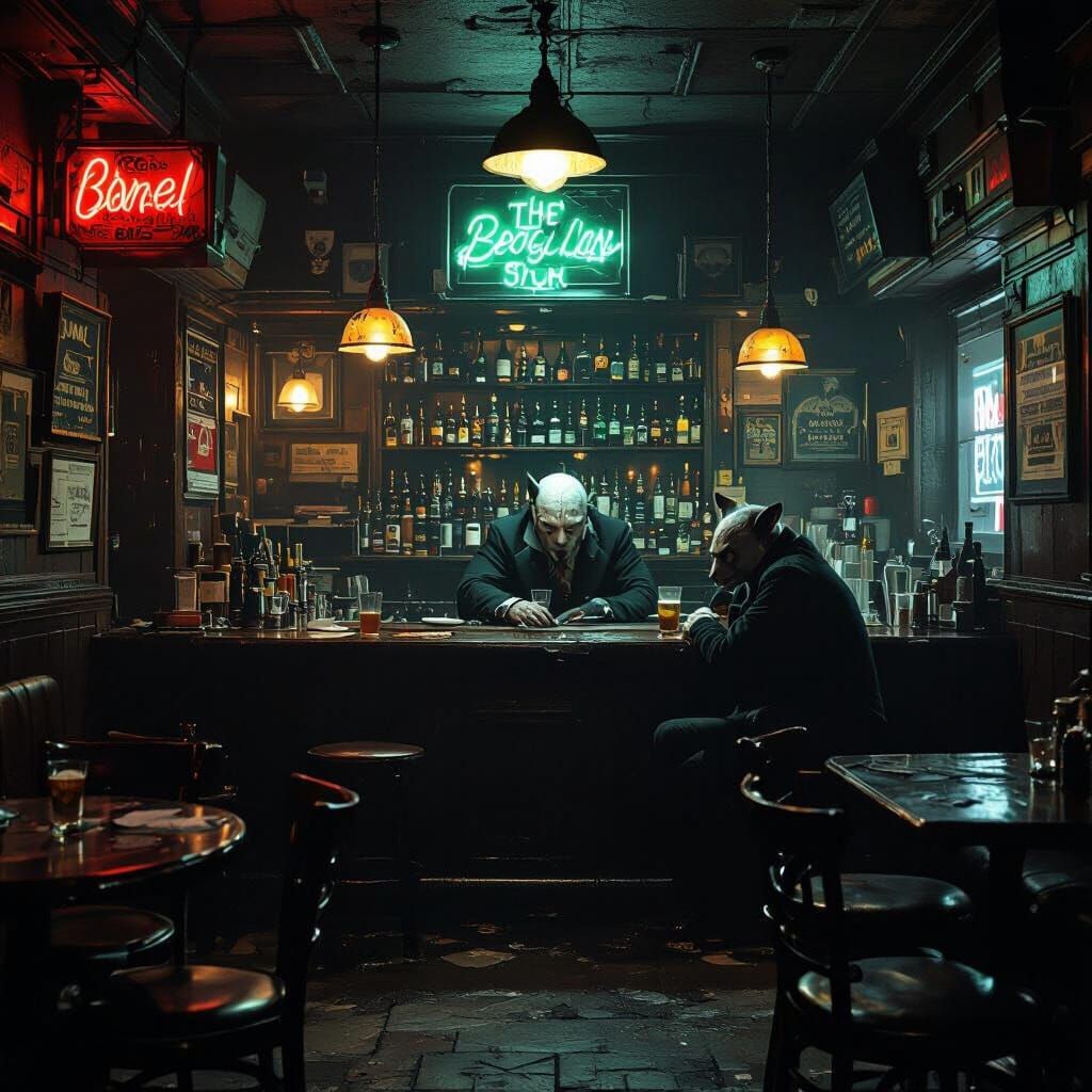 Dark Dirty Bar Scene With Bargolian in Corner