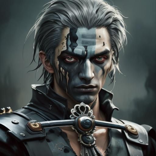 Gothic Portrait of Muscular Man in Bronze and Black