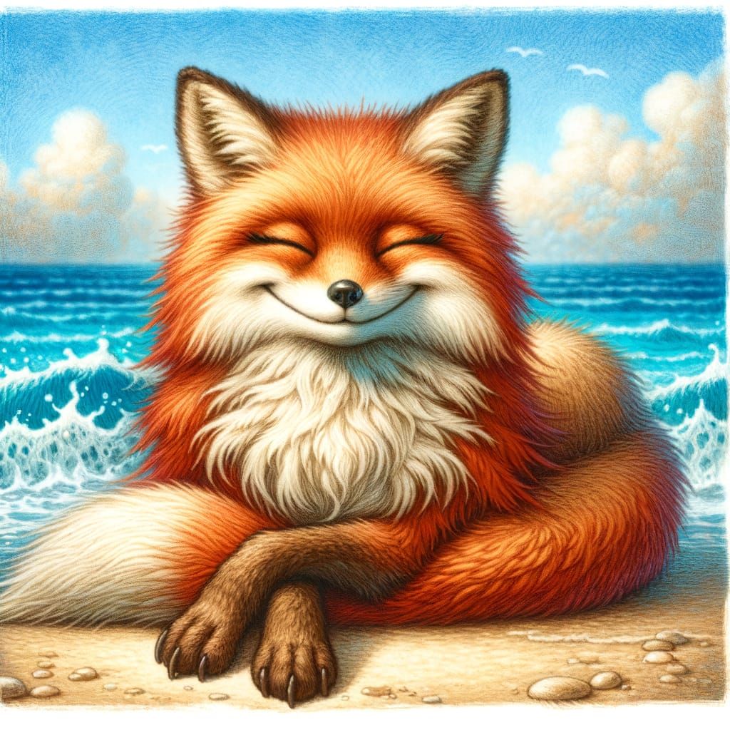Red Fox Lounging on Beach as Impasto Painting