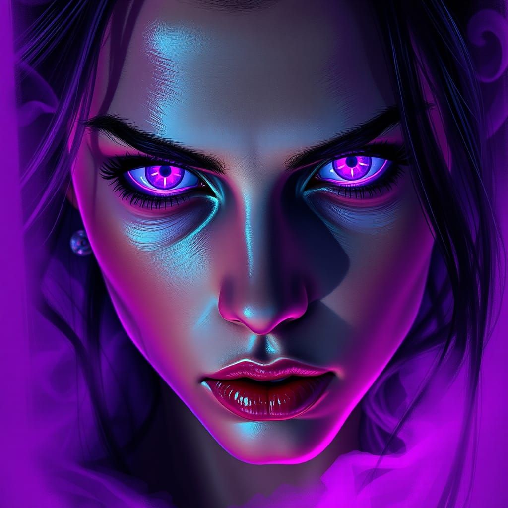 Neon Purple Gaze: Hyperrealistic Graffiti Art