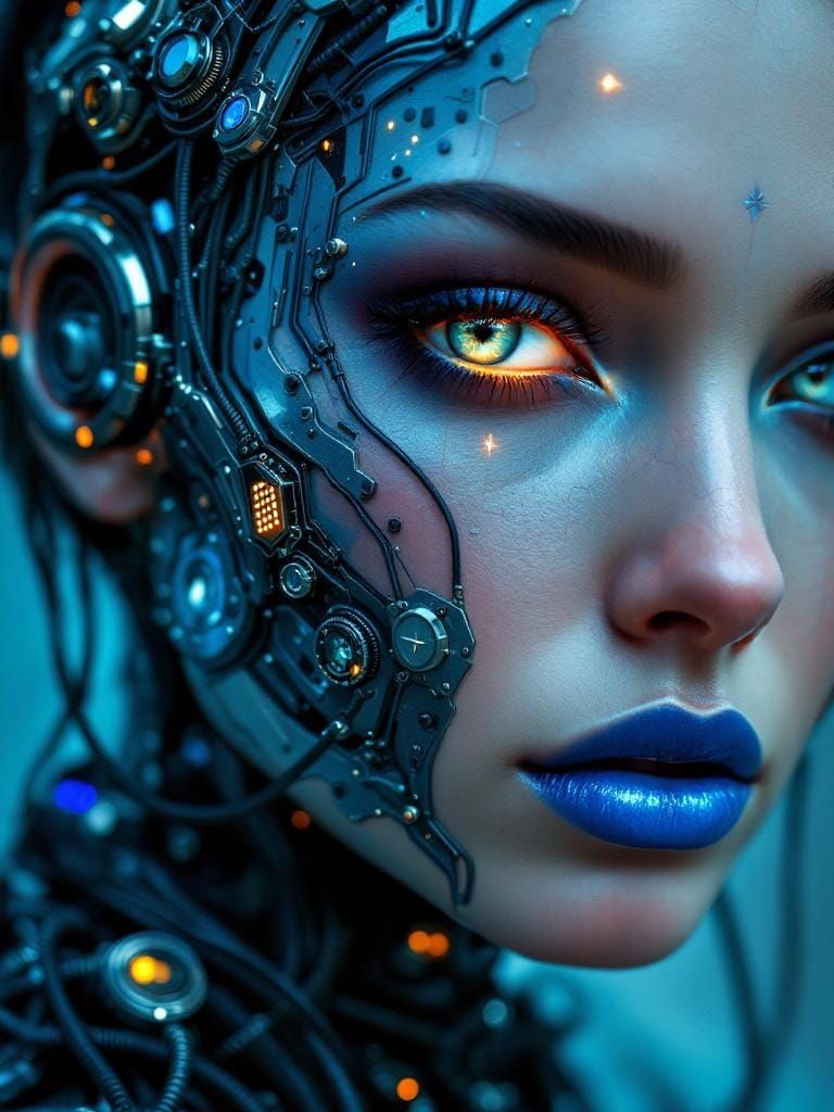 Cyborg Priestess Portrait in Dark Sci-Fi Style