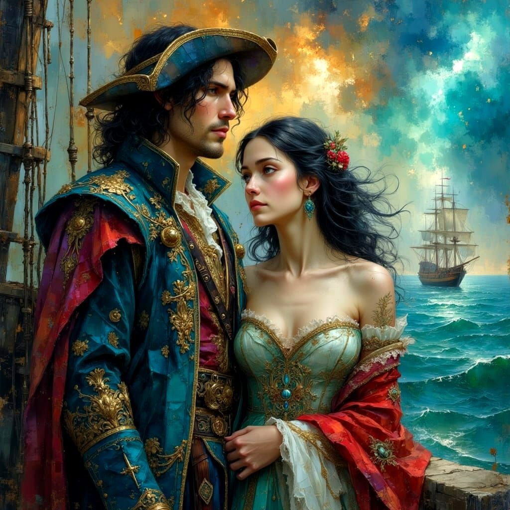 Pirate King and Queen on Ship: Dark Fantasy Art