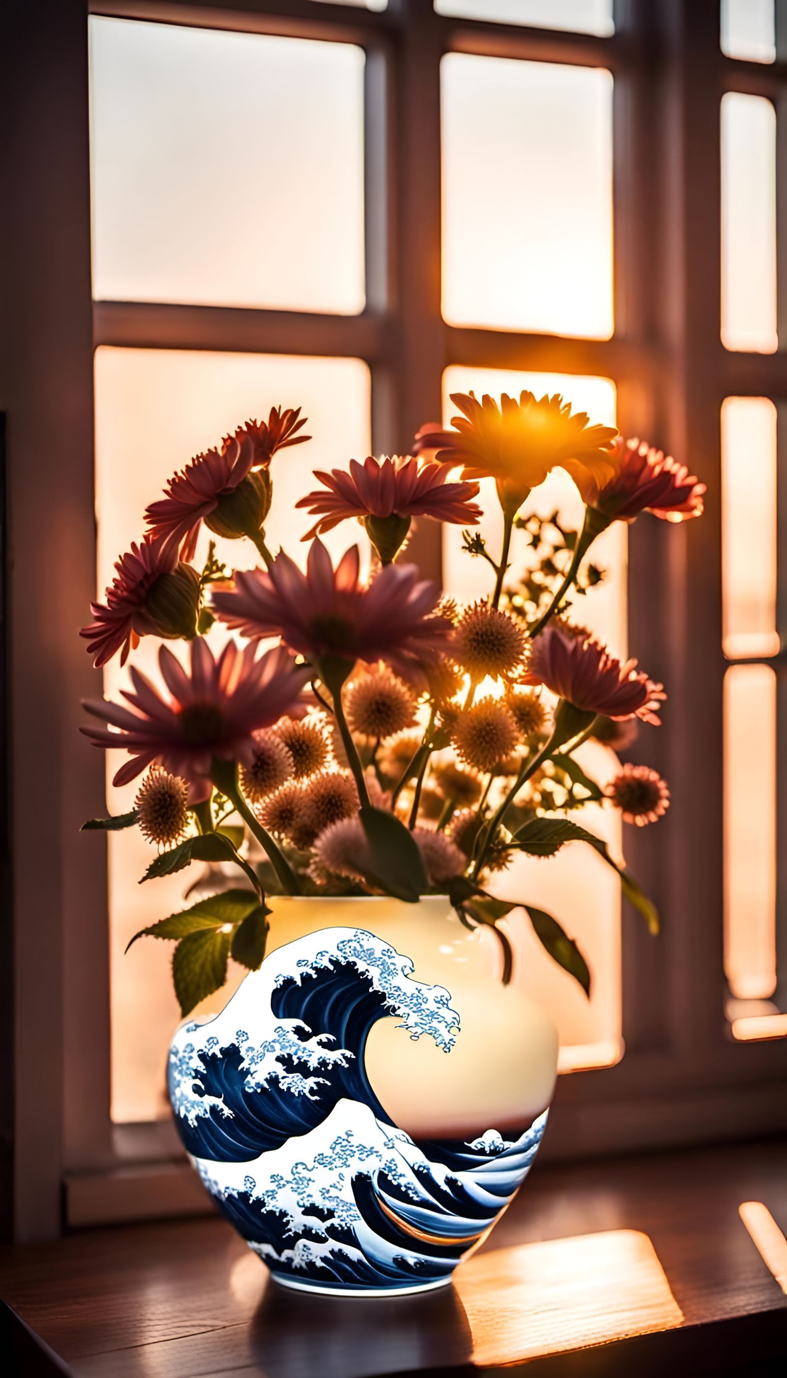 Great Wave Vase with Sunset Flowers
