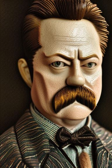 Ron Swanson Amish Portrait in Glitchcore Stained Glass Style