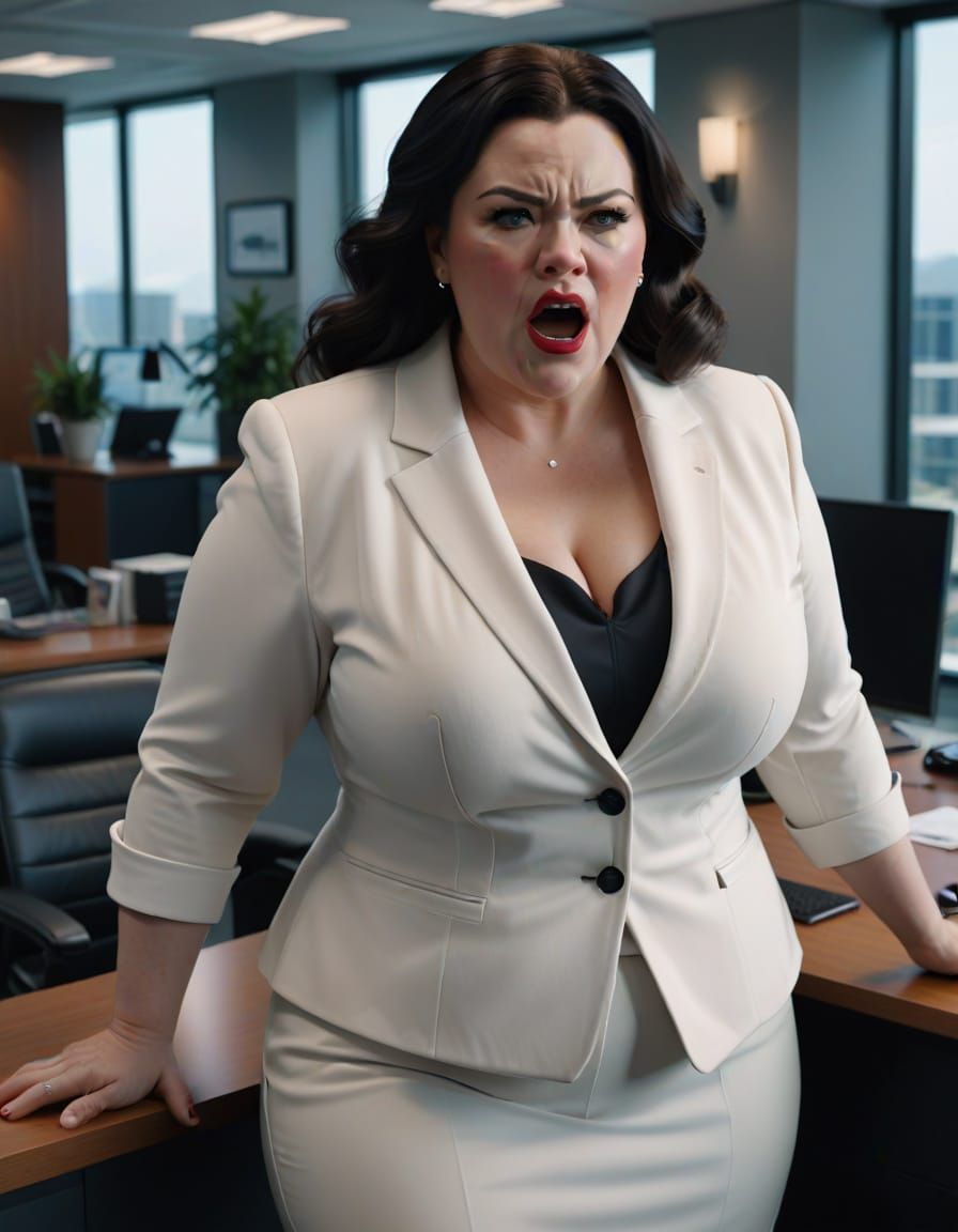 Angry Snow White Shouts in Office, Photorealistic