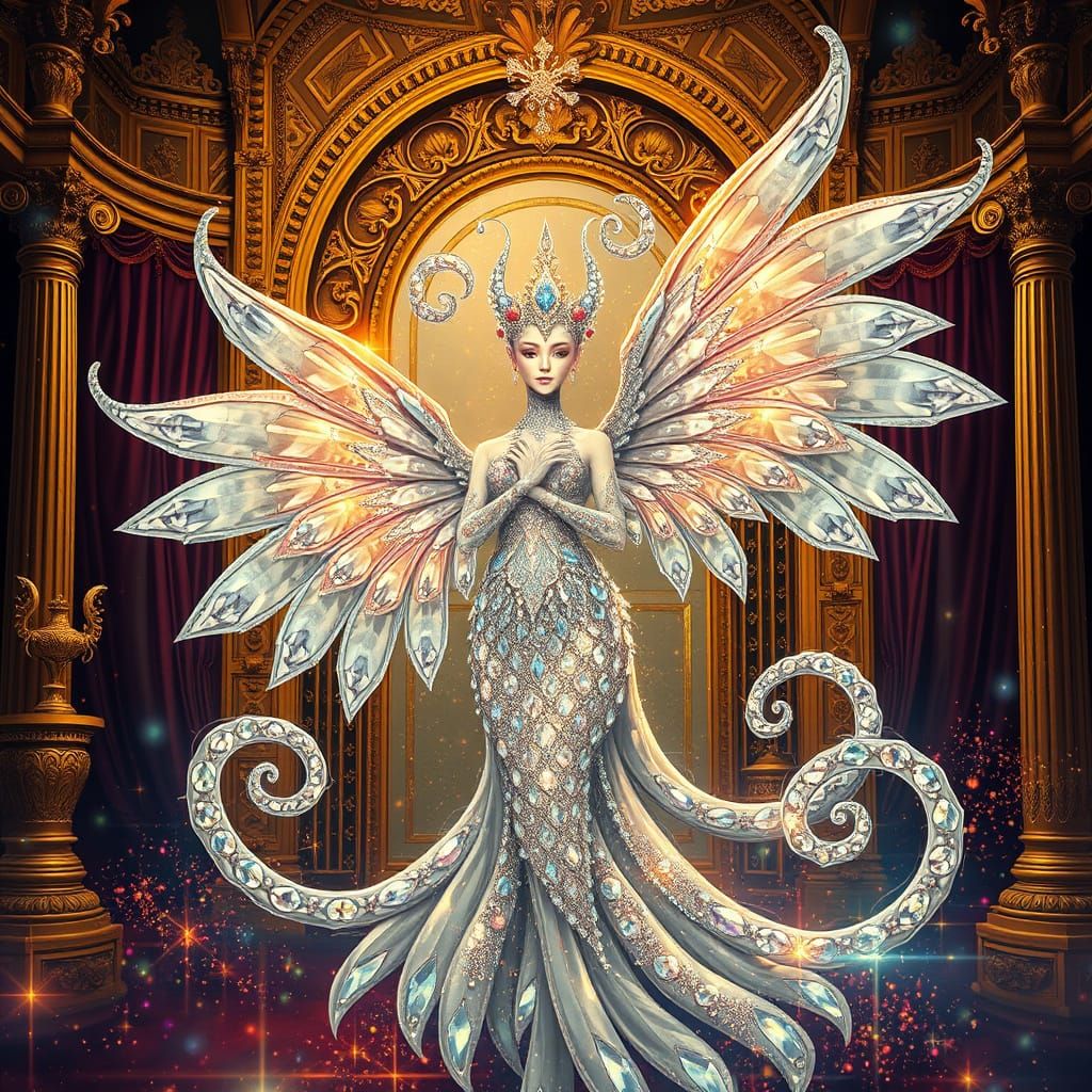 Regal Crystal Being in Opulent Baroque Setting