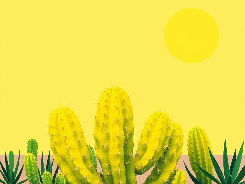 Minimalist Sci-Fi Cactus Woodcut in Yellow Tones