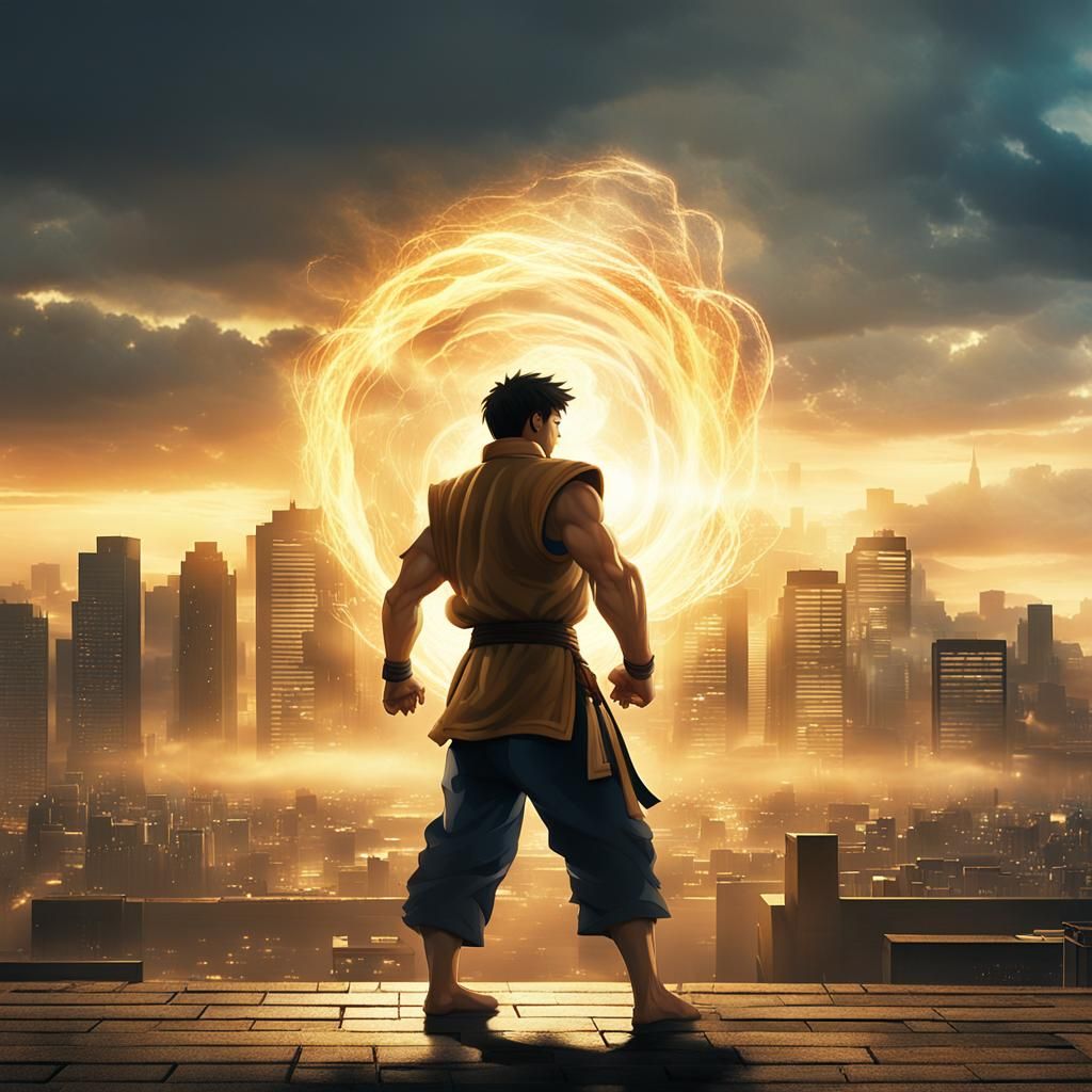 Ryu's Hadouken at Sunset: Cinematic Film Still