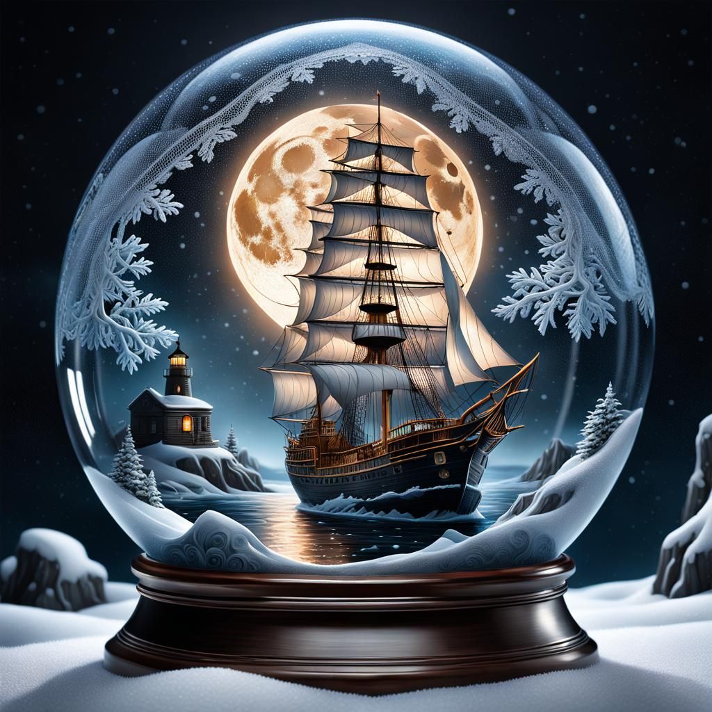 The Sailing Ship inside A Snow Globe