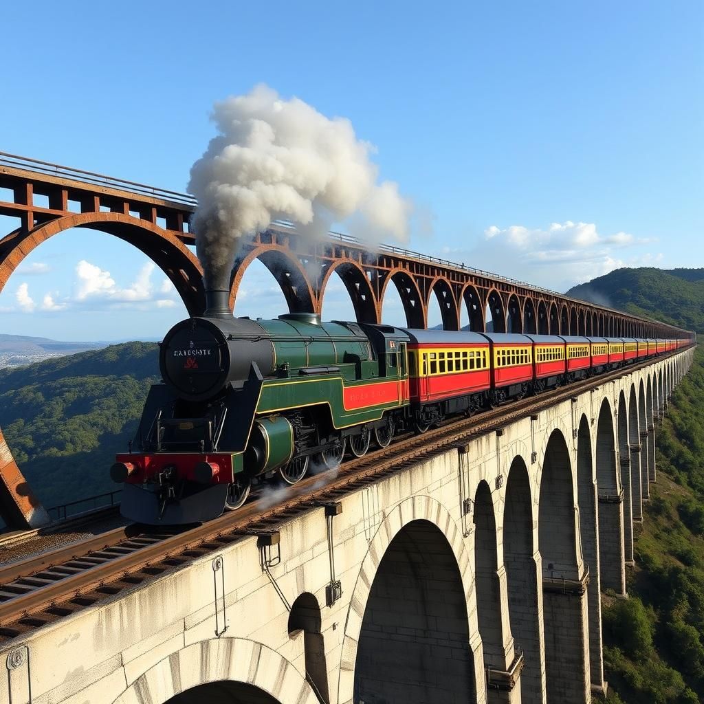 Photorealistic Steam Train on High Viaduct