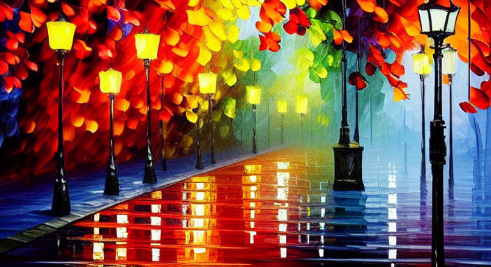 Vibrant Autumn Alley at Dusk