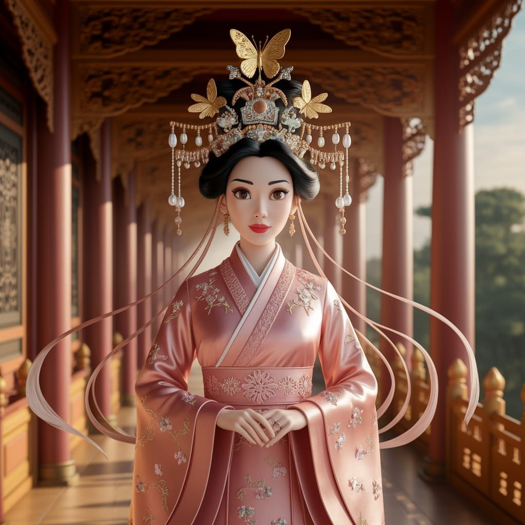 Elegant Disney-Style Concubine in Rose-Gold Chaofu