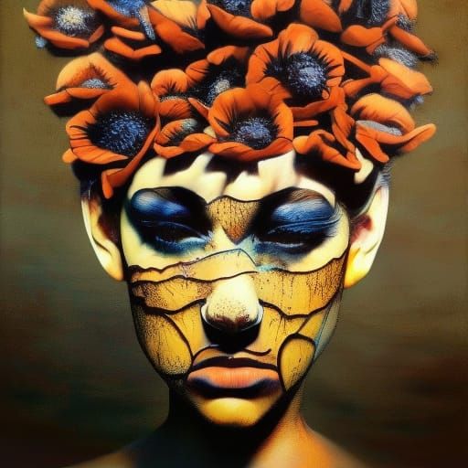 Claymation Woman's Face with Ink Drips in McKean Style