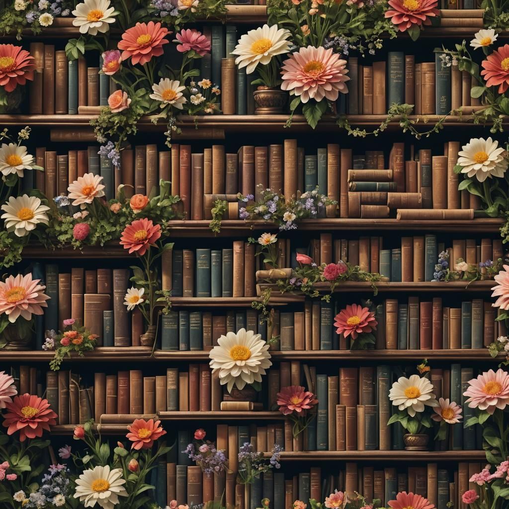 Bookshelf with Flowers in Digital Matte Painting
