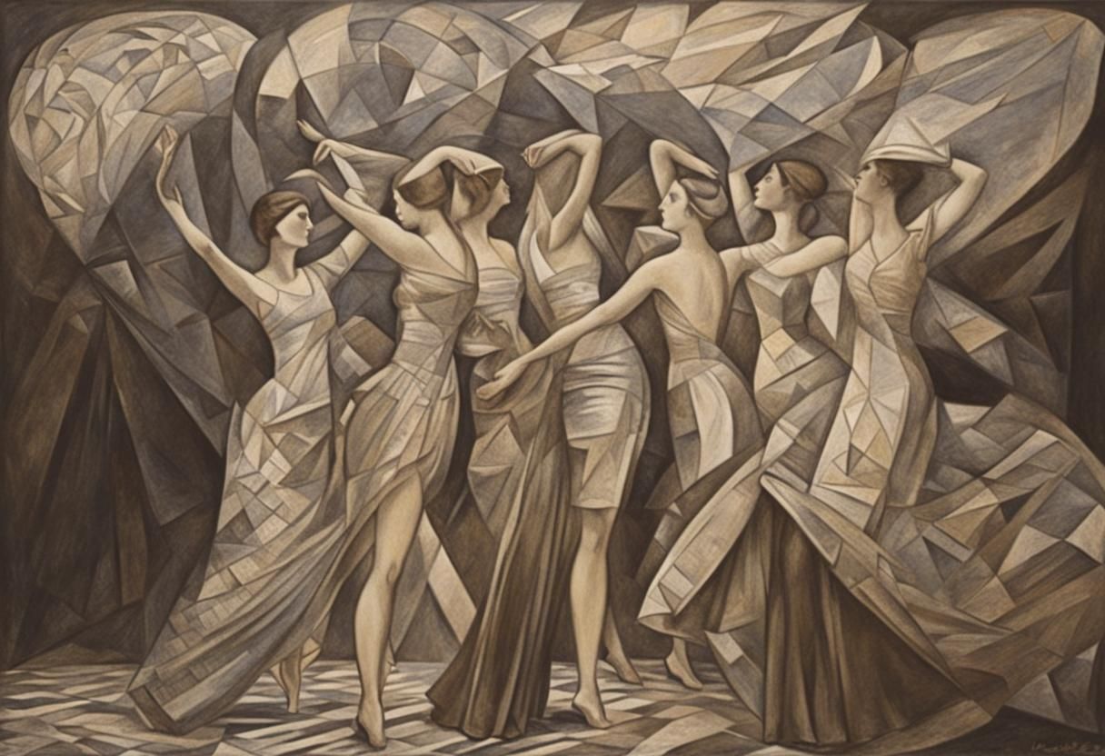 Pleiades Women in Abstract Cubist Lithograph