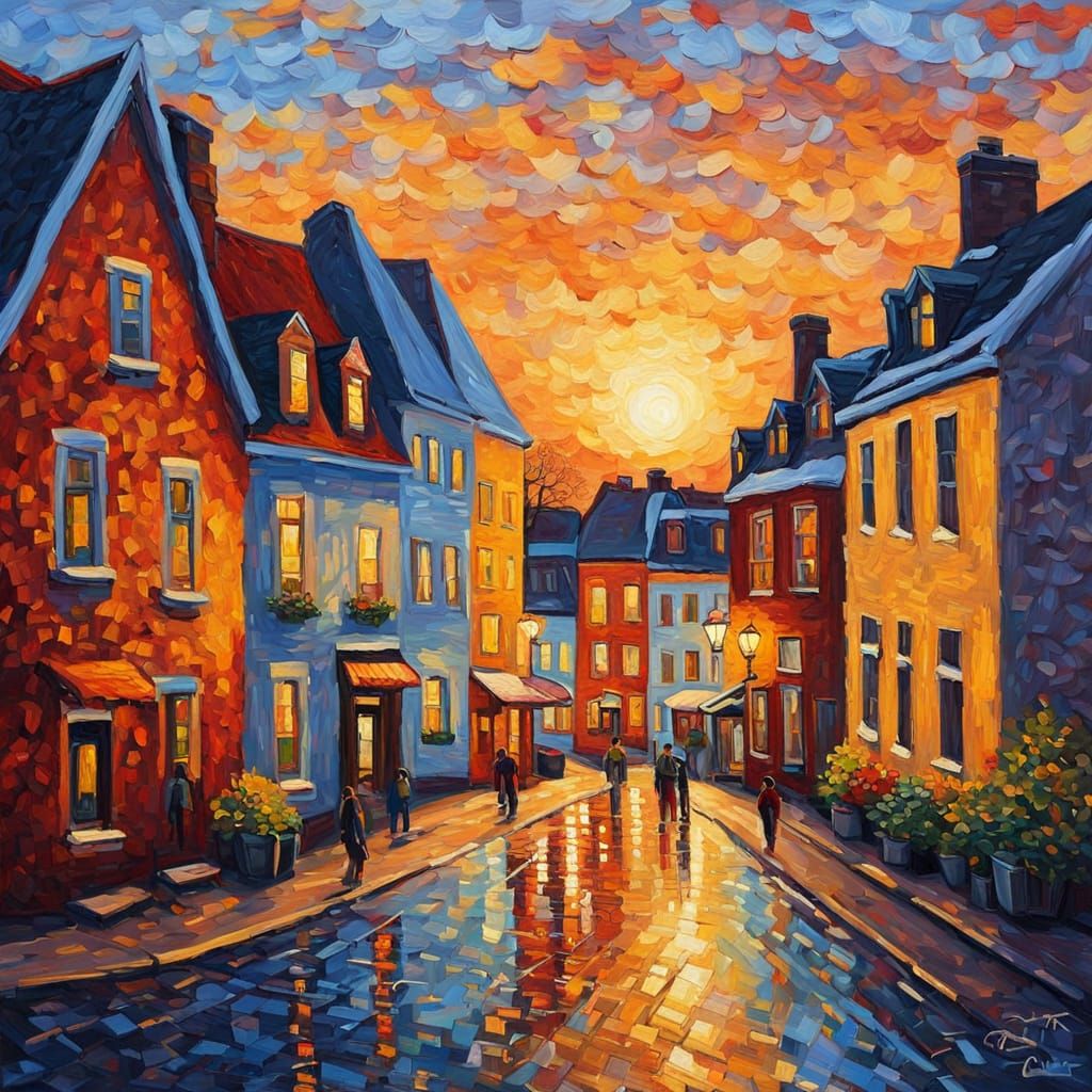 Quebec City Street Scene in Impasto Style