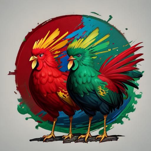 Fun Cartoon Rooster in Red, Black and Green