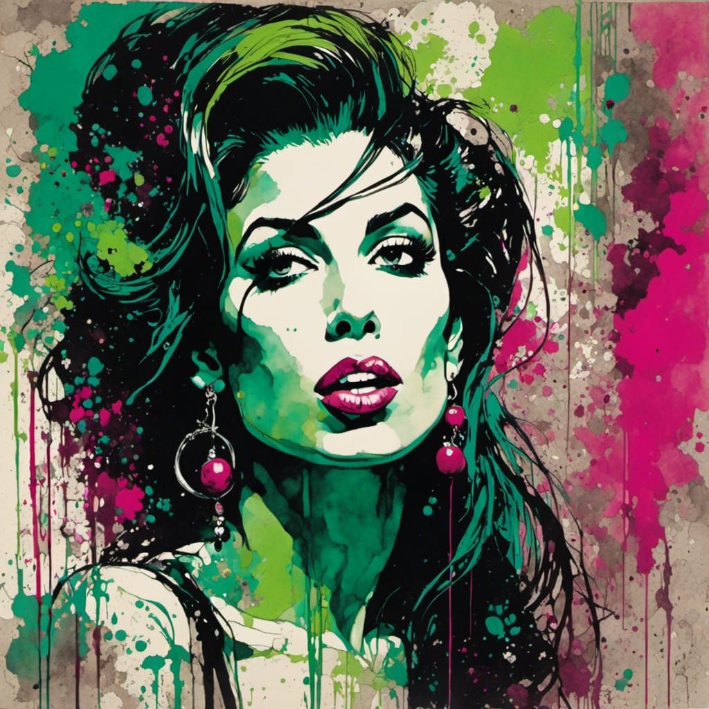 Amy Winehouse Portrait in Splash Art Style