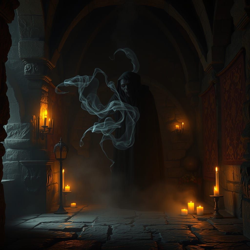 Dark Fantasy Entity Materializes in Medieval Chamber