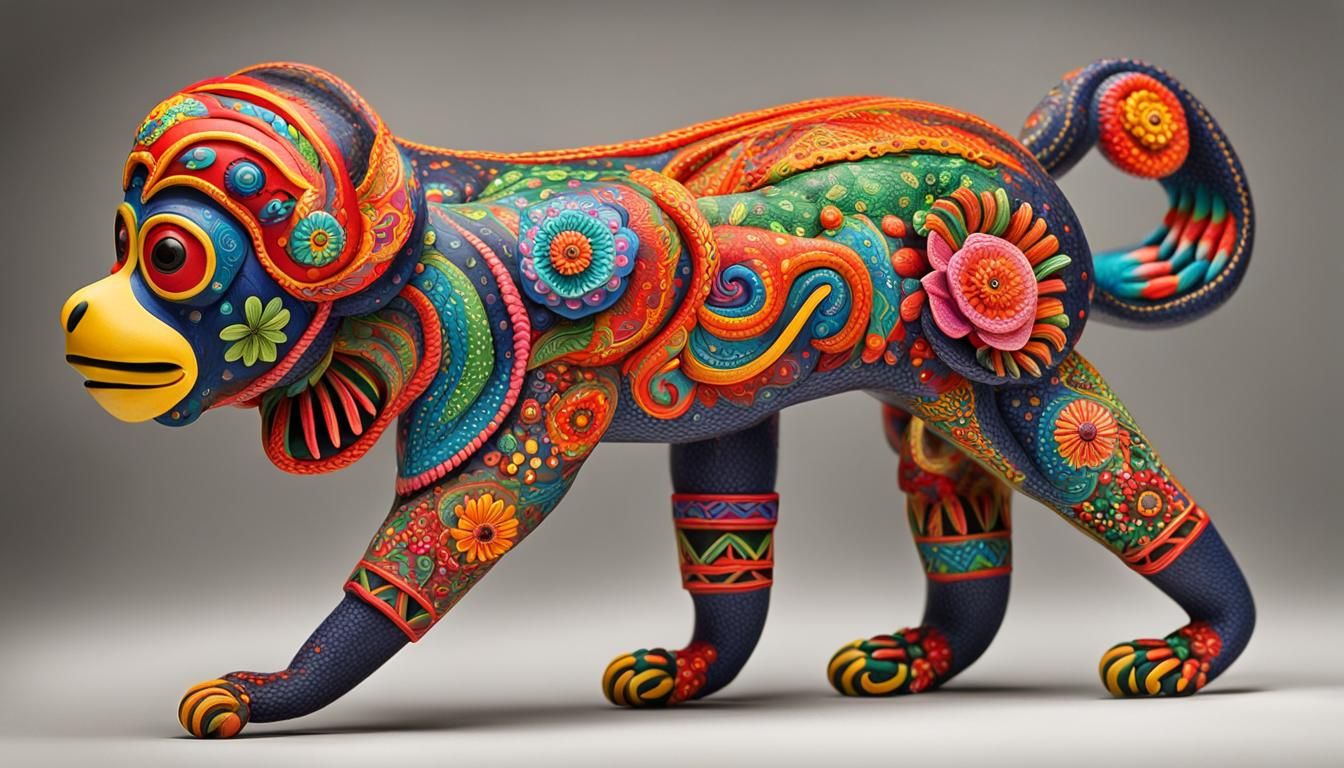 Monkey in Detailed Mexican Alebrije Style