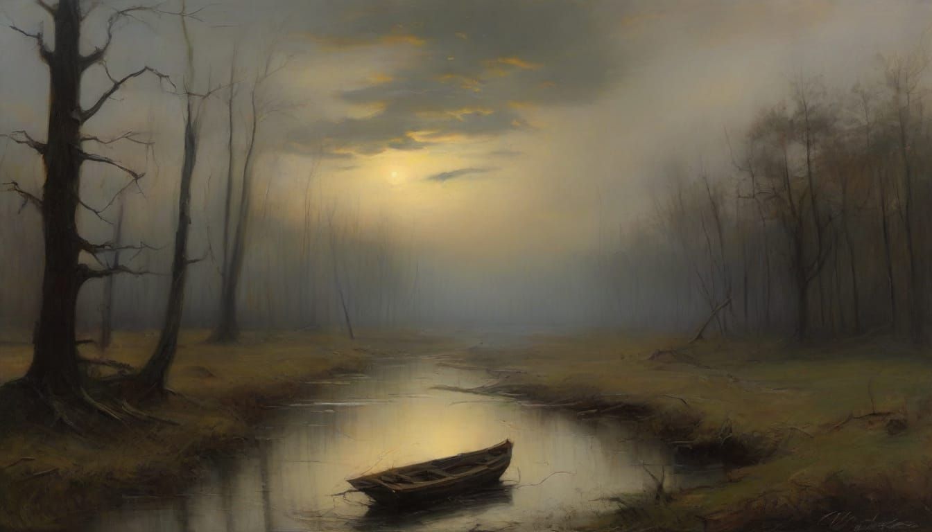 Haunting Swamp Oil Painting in Goya Style