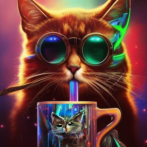 Adorable cat drinking coffee