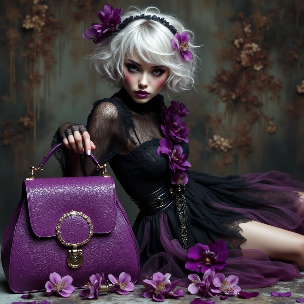 Eerie Elegance: Woman with Vintage Bag
