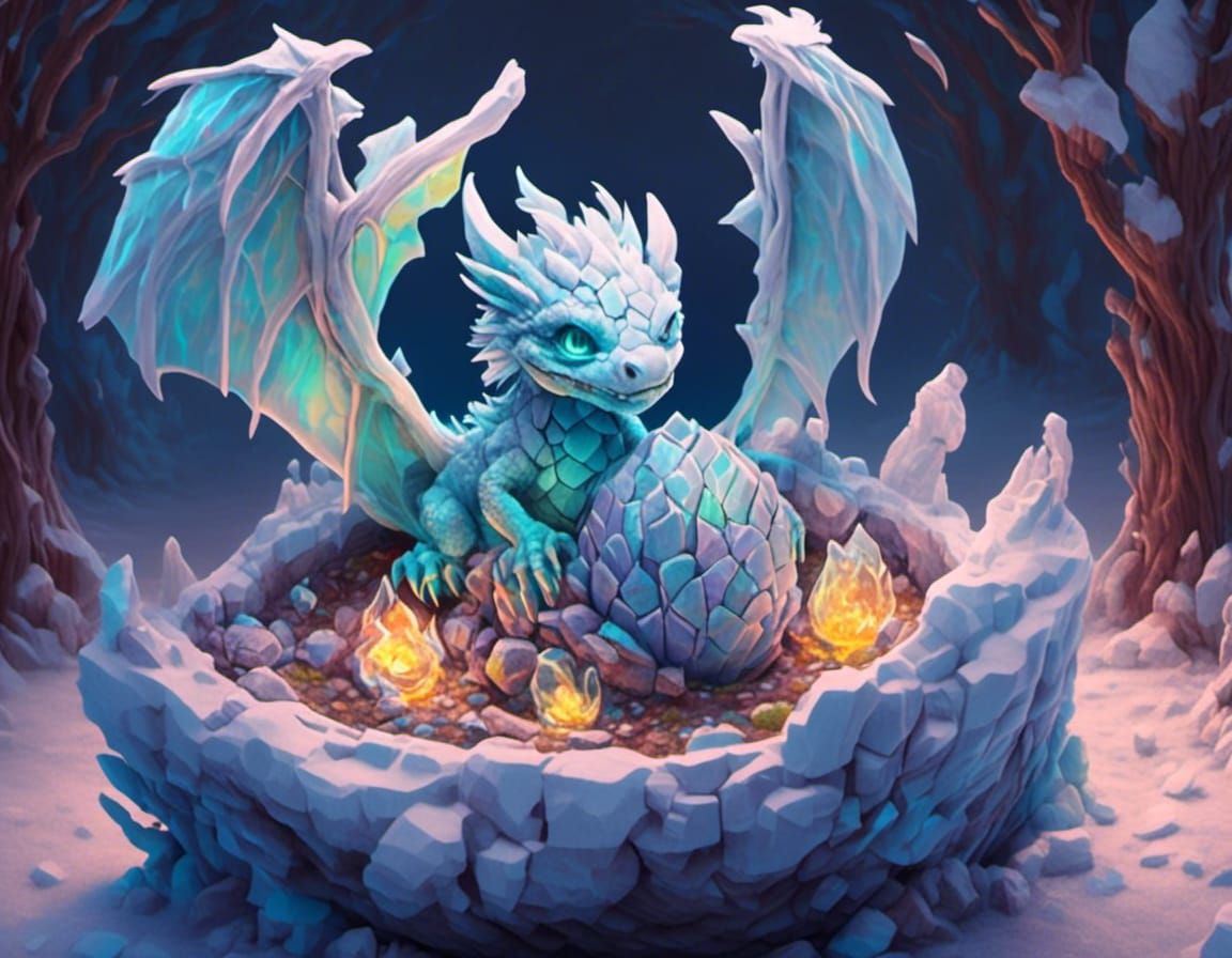 Ice Sculpture of a Baby Dragon in Nest