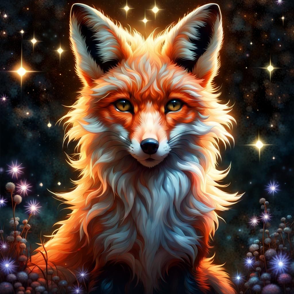 Anime Fox Portrait with Luminescent Stars