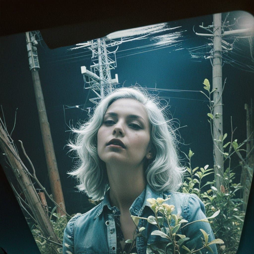 Double Exposed Urban Landscape in a Polaroid Photo