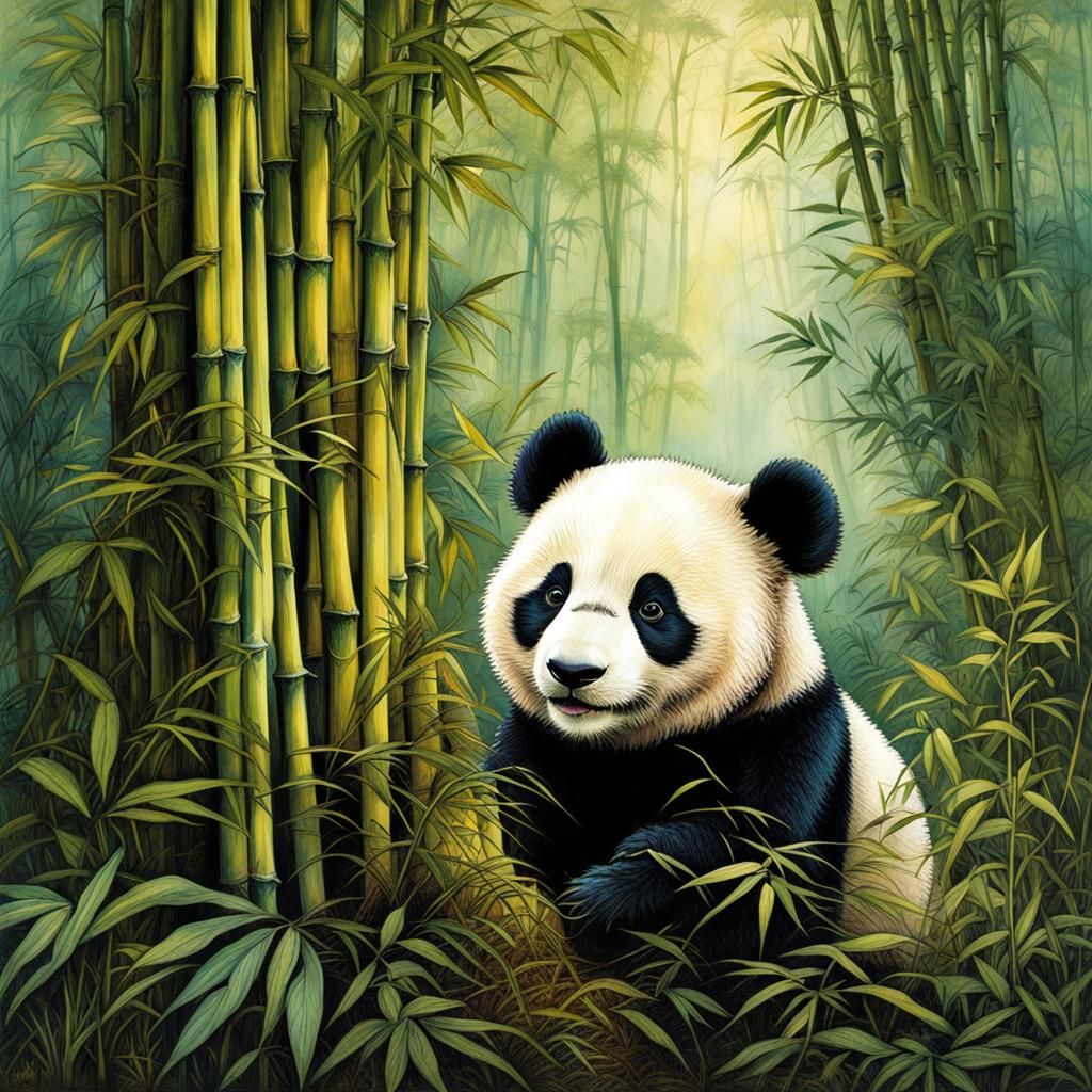 Panda in Bamboo Forest